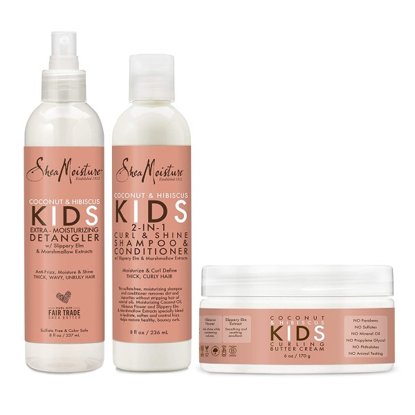 Shea Moisture Kids Combo Deal - Kids Detangler 8 oz, Kids 2 In 1 Shampoo 8 oz & Kids Curling Butter Cream 6 oz 