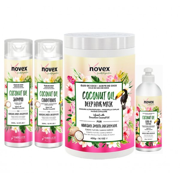 Novex Coconut Oil Combo Deal - Novex Coconut Shampoo 300 ml, Conditioner 300 ml, Mask 1 kg & Cream Comb 300 ml